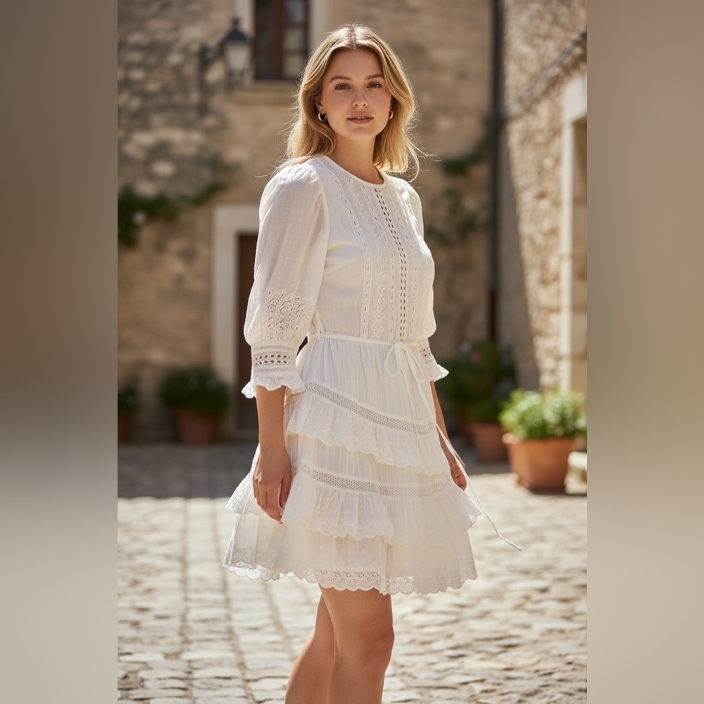 NWOT LoveShackFancy White Lace Long Sleeve Dress